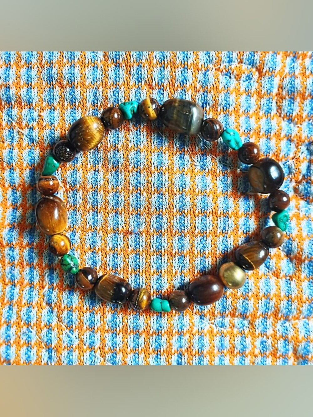 Tiger Eye with Mini Turquoise Nuggets Bracelet - Picture 3 of 6